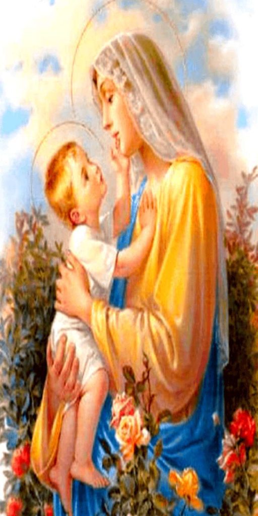virgen maria cuidando un niño