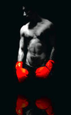 Boxeador con guantes rojos blanco y negro