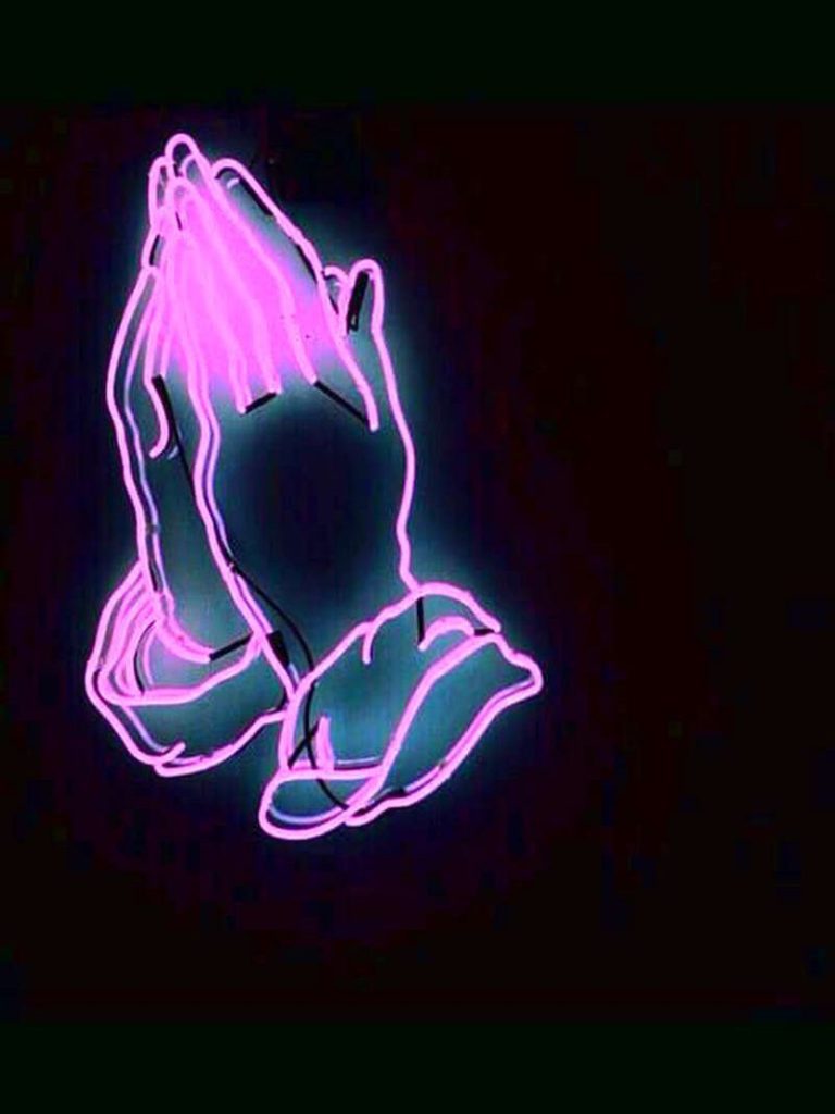 Manos rezando neon