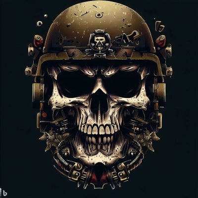 create an image of a skull with military elements, such as a helmet or uniform. Consider incorporating elements related to the army to give it a unique touch.