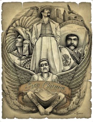 Dibujo de cholos mexicanos chicanos con frase de soy chicano