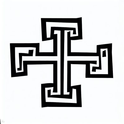 Cruz Griega: Una cruz con cuatro brazos de igual longitud que se cruzan en ángulos rectos, similar a la letra griega "tau" (Τ).