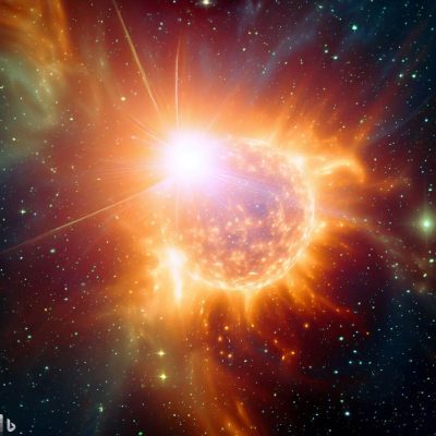 Estrellas: una imagen de una inmensa bola de gas caliente emitiendo luz y energía debido a la fusión nuclear en su núcleo. Resalta su papel fundamental en la materia del universo.