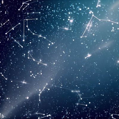 Constelaciones: imagen que ilustre patrones de estrellas en el cielo, definidos por los astrónomos a lo largo de la historia. Destaca cómo se utilizan para orientarse y narrar historias a través de las estrellas.